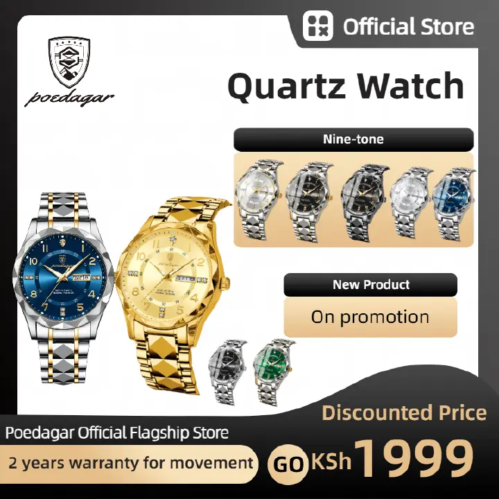 POEDAGAR Official Certified Product 2025 New men's waterproof luminous calendar quartz  steel belt wristwatch