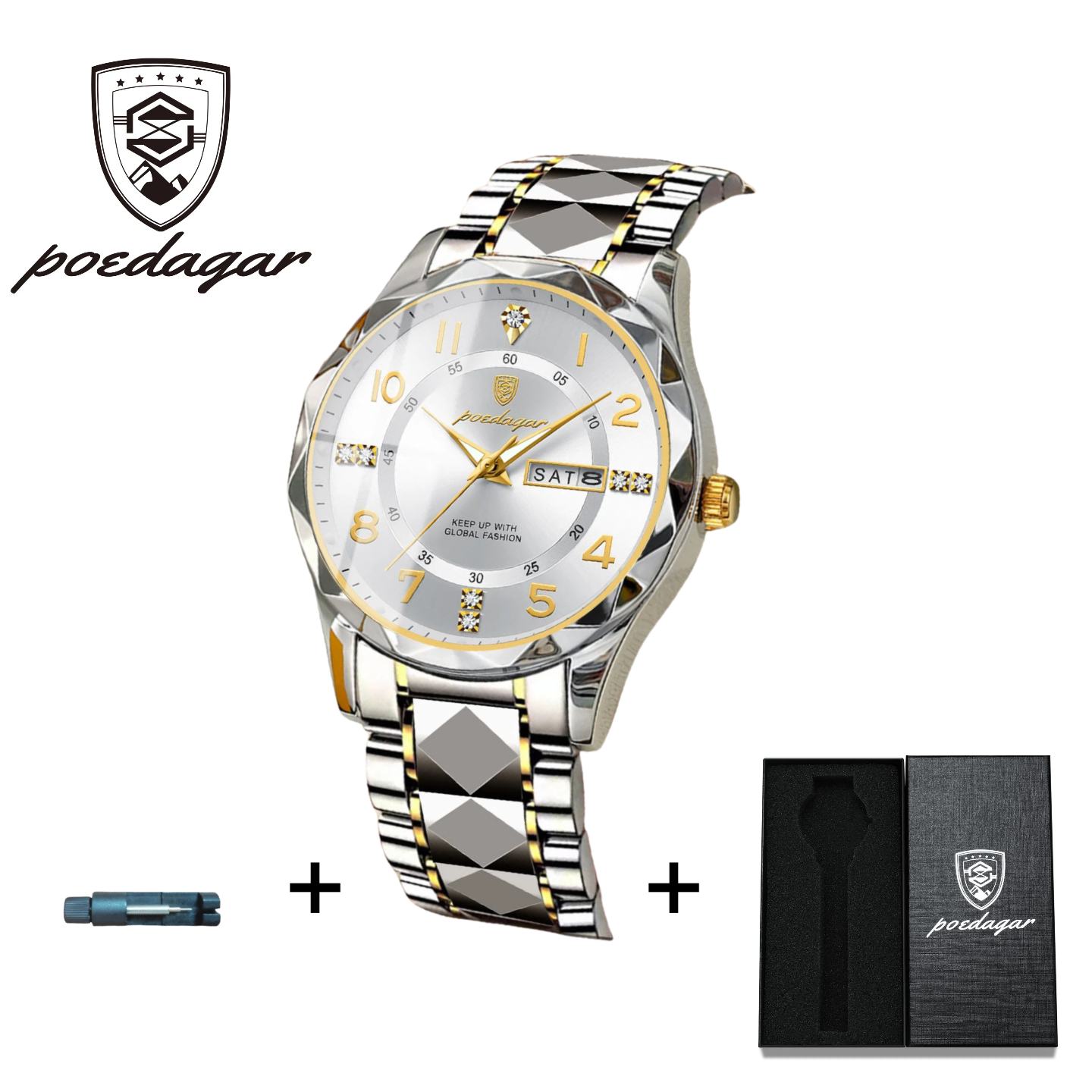 POEDAGAR Official Certified Product 2025 New men's waterproof luminous calendar quartz  steel belt wristwatch