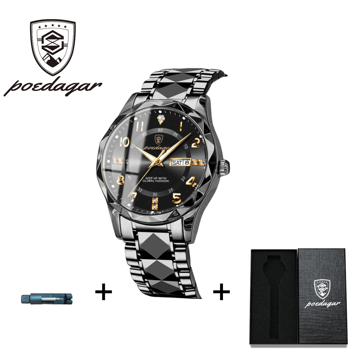 POEDAGAR Official Certified Product 2025 New men's waterproof luminous calendar quartz  steel belt wristwatch