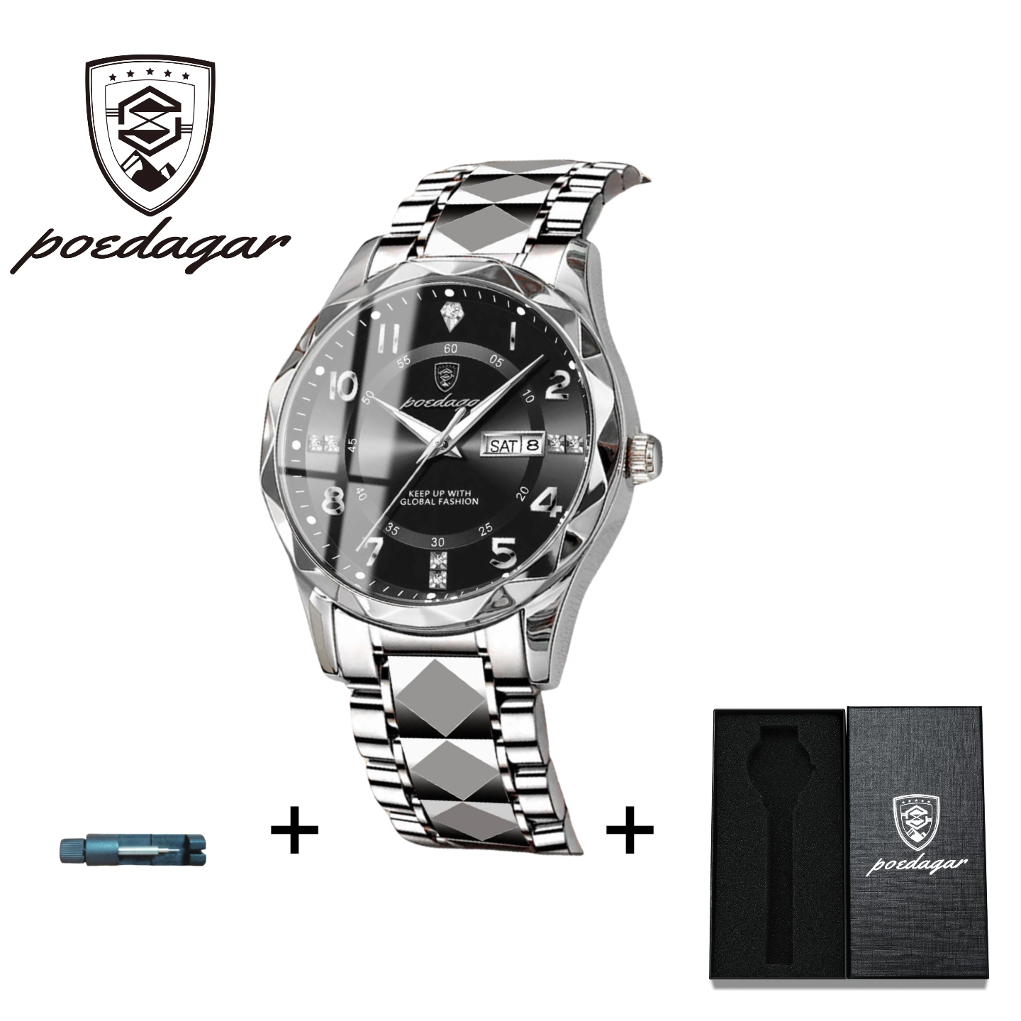 POEDAGAR Official Certified Product 2025 New men's waterproof luminous calendar quartz  steel belt wristwatch