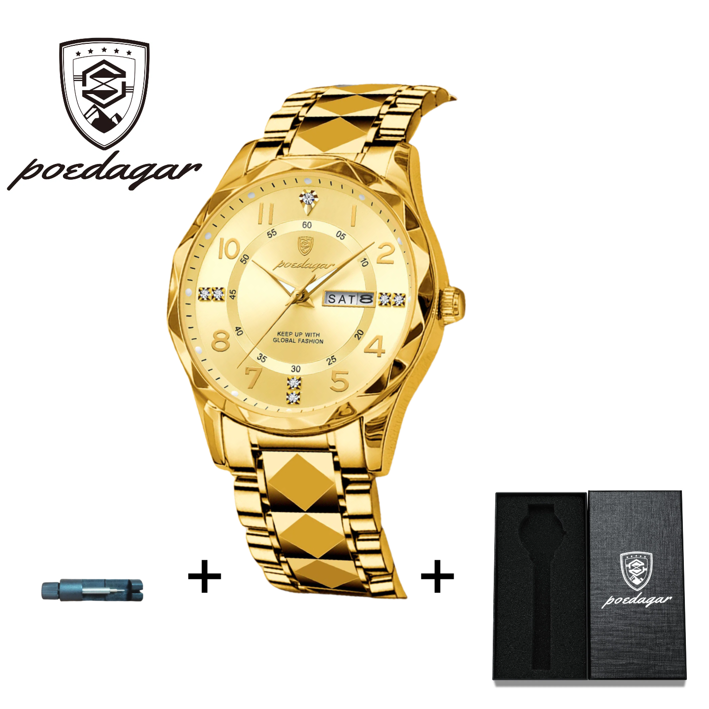 POEDAGAR Official Certified Product 2025 New men's waterproof luminous calendar quartz  steel belt wristwatch