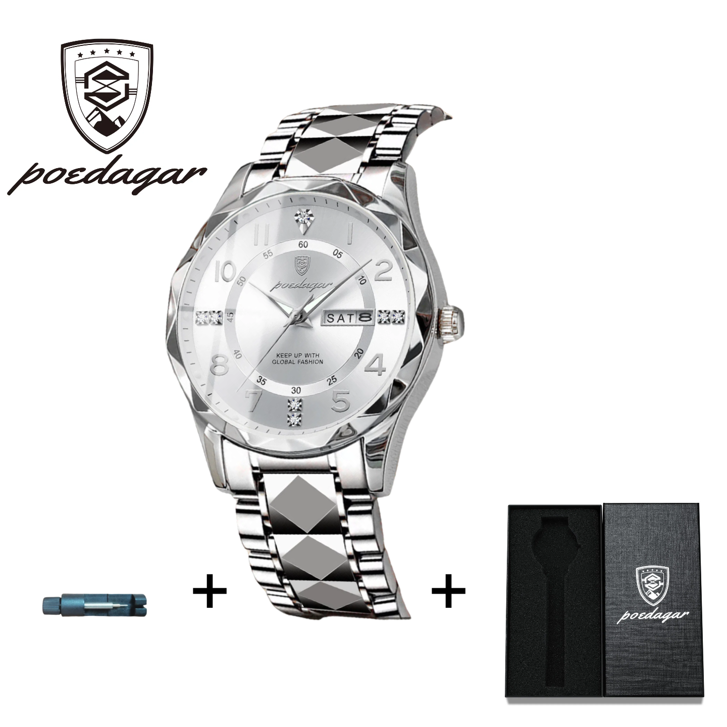 POEDAGAR Official Certified Product 2025 New men's waterproof luminous calendar quartz  steel belt wristwatch