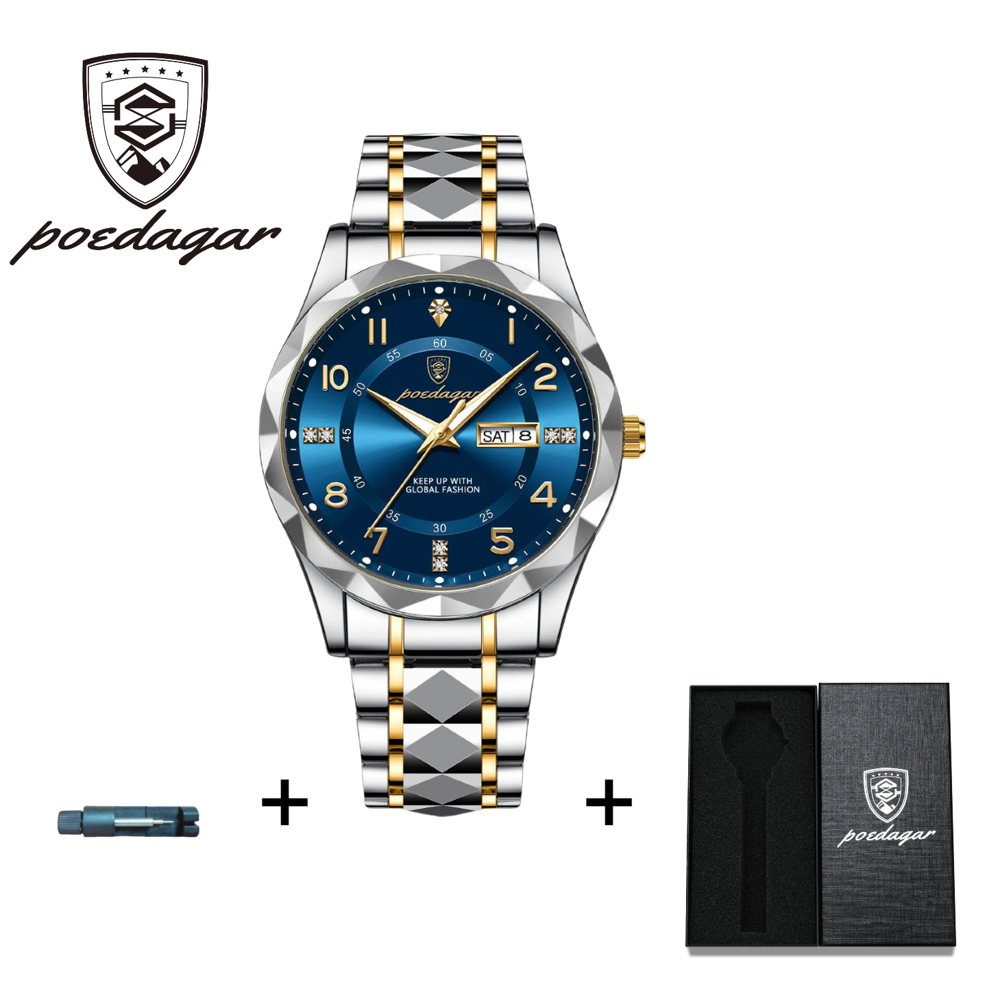 POEDAGAR Official Certified Product 2025 New men's waterproof luminous calendar quartz  steel belt wristwatch
