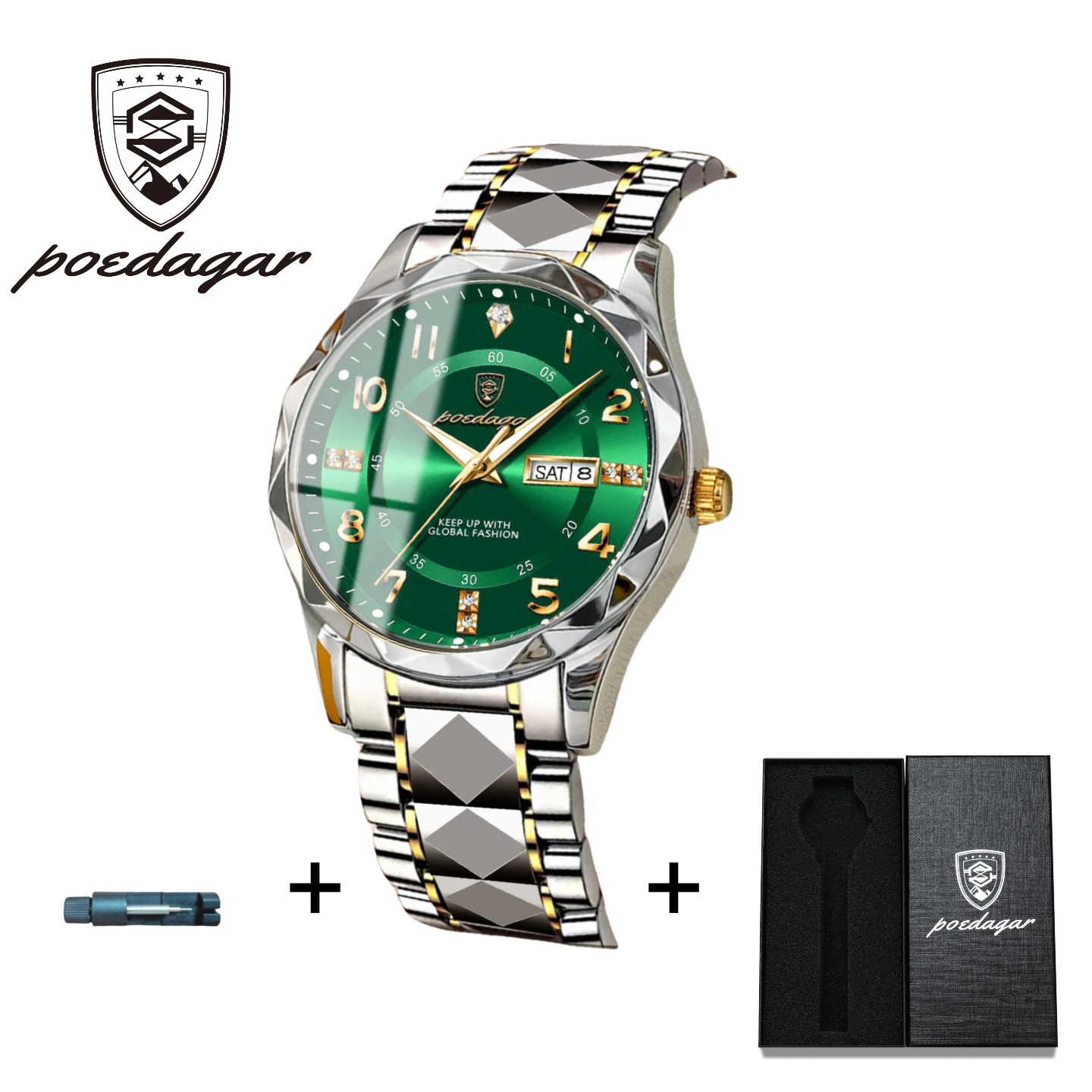 POEDAGAR Official Certified Product 2025 New men's waterproof luminous calendar quartz  steel belt wristwatch