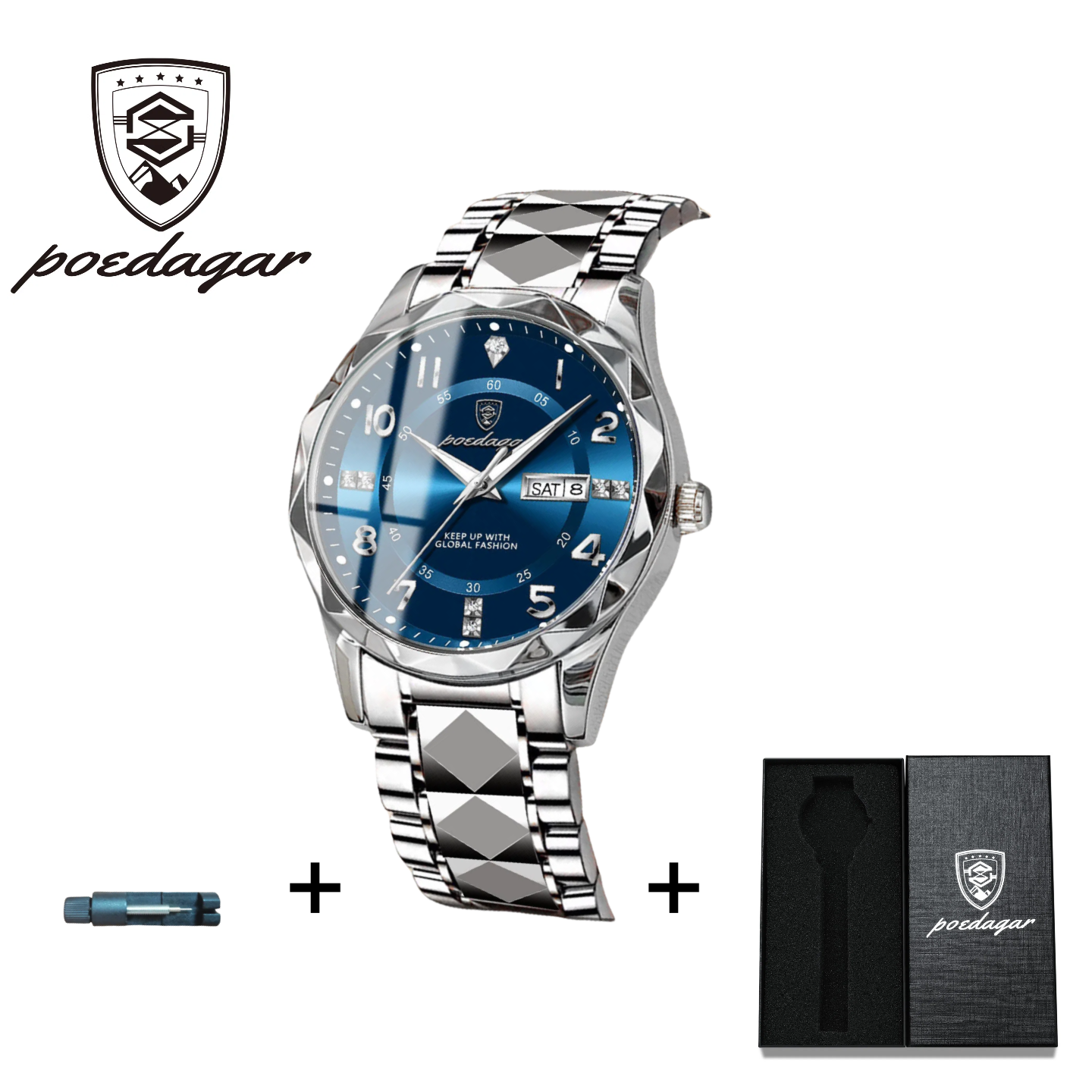 POEDAGAR Official Certified Product 2025 New men's waterproof luminous calendar quartz  steel belt wristwatch