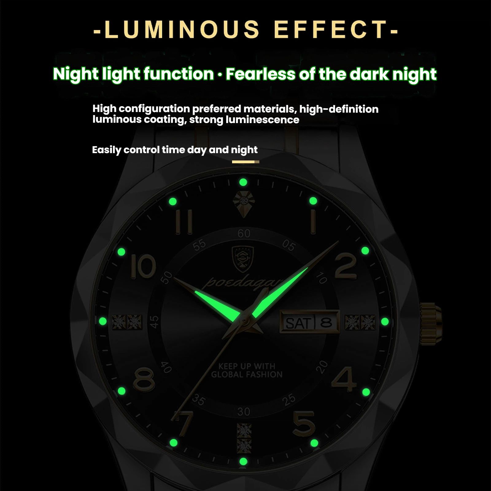 POEDAGAR Official Certified Product 2025 New men's waterproof luminous calendar quartz  steel belt wristwatch