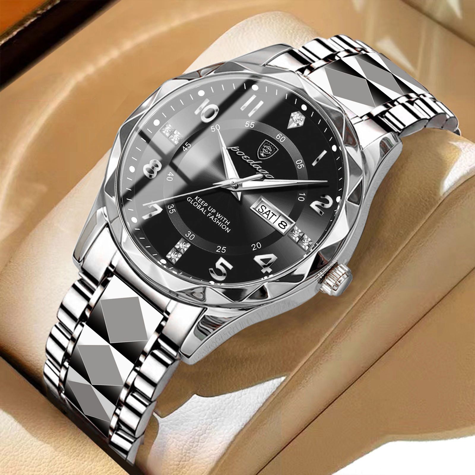 POEDAGAR Official Certified Product 2025 New men's waterproof luminous calendar quartz  steel belt wristwatch