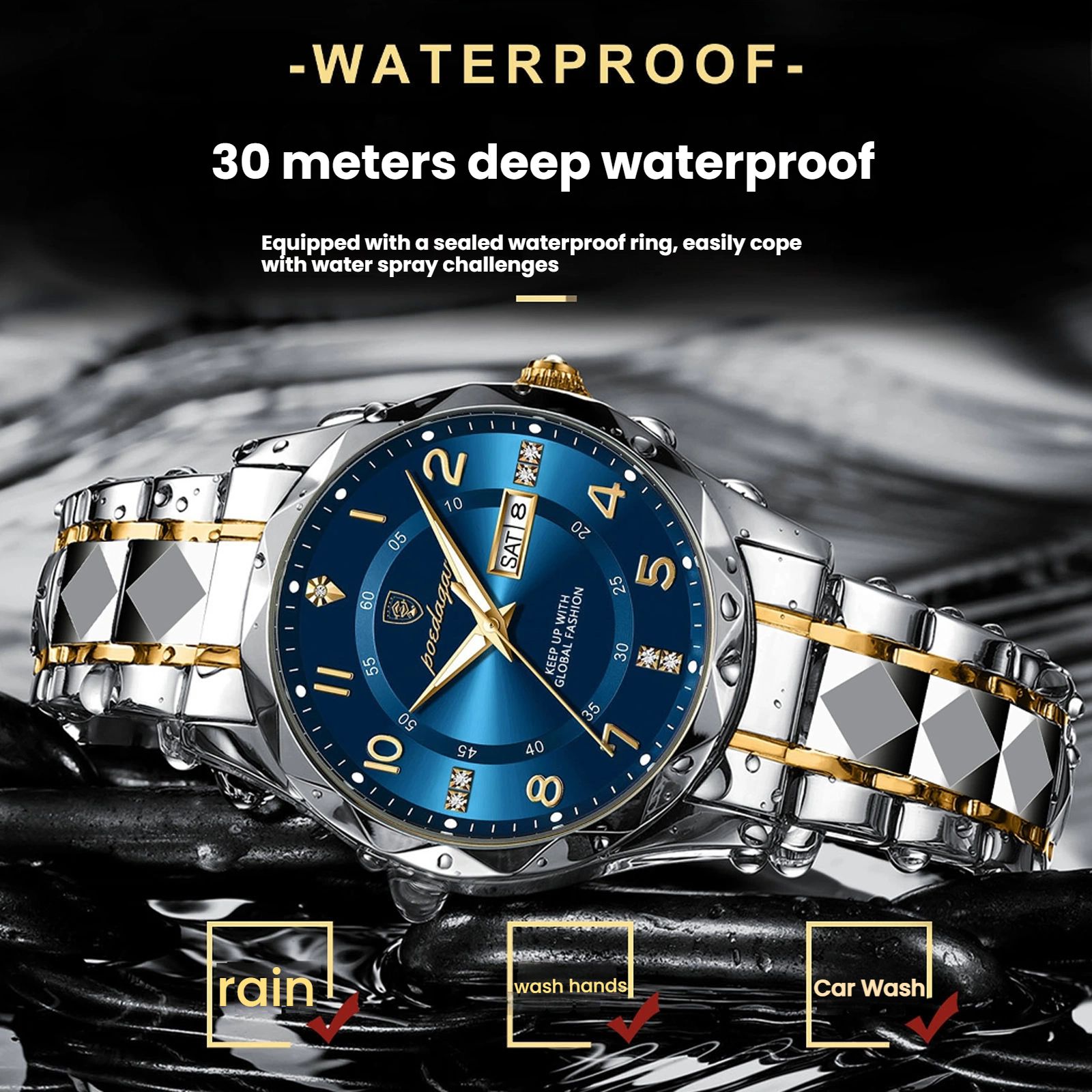 POEDAGAR Official Certified Product 2025 New men's waterproof luminous calendar quartz  steel belt wristwatch