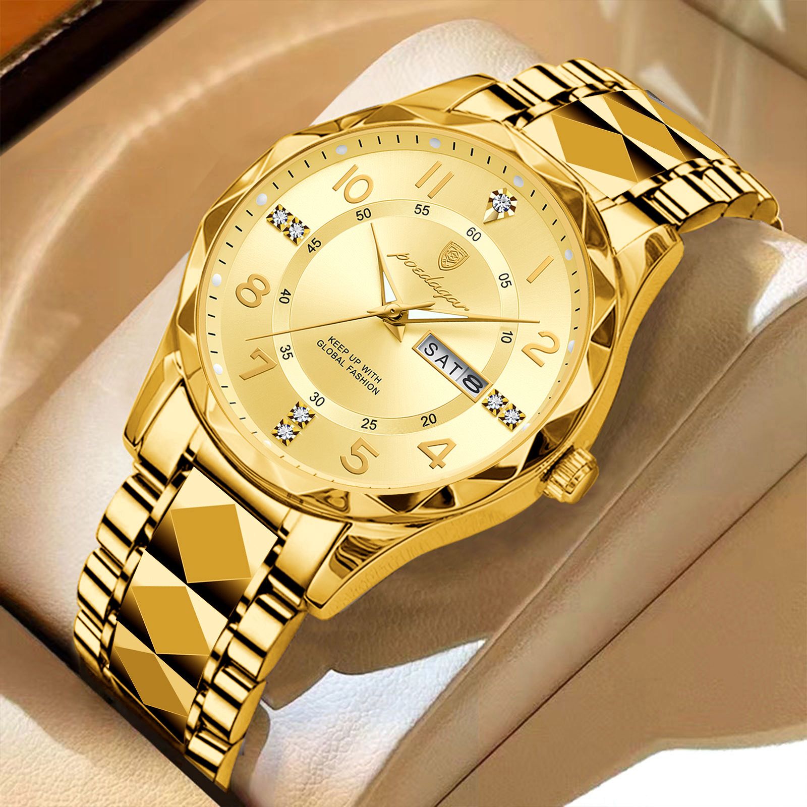 POEDAGAR Official Certified Product 2025 New men's waterproof luminous calendar quartz  steel belt wristwatch