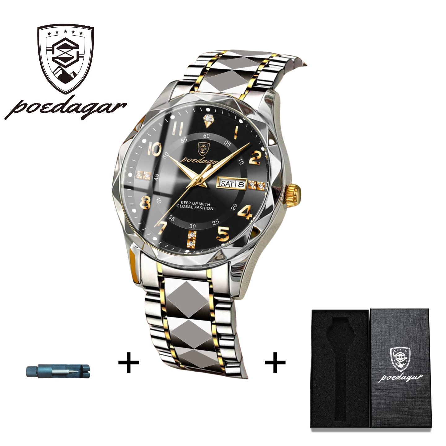 POEDAGAR Official Certified Product 2025 New men's waterproof luminous calendar quartz  steel belt wristwatch