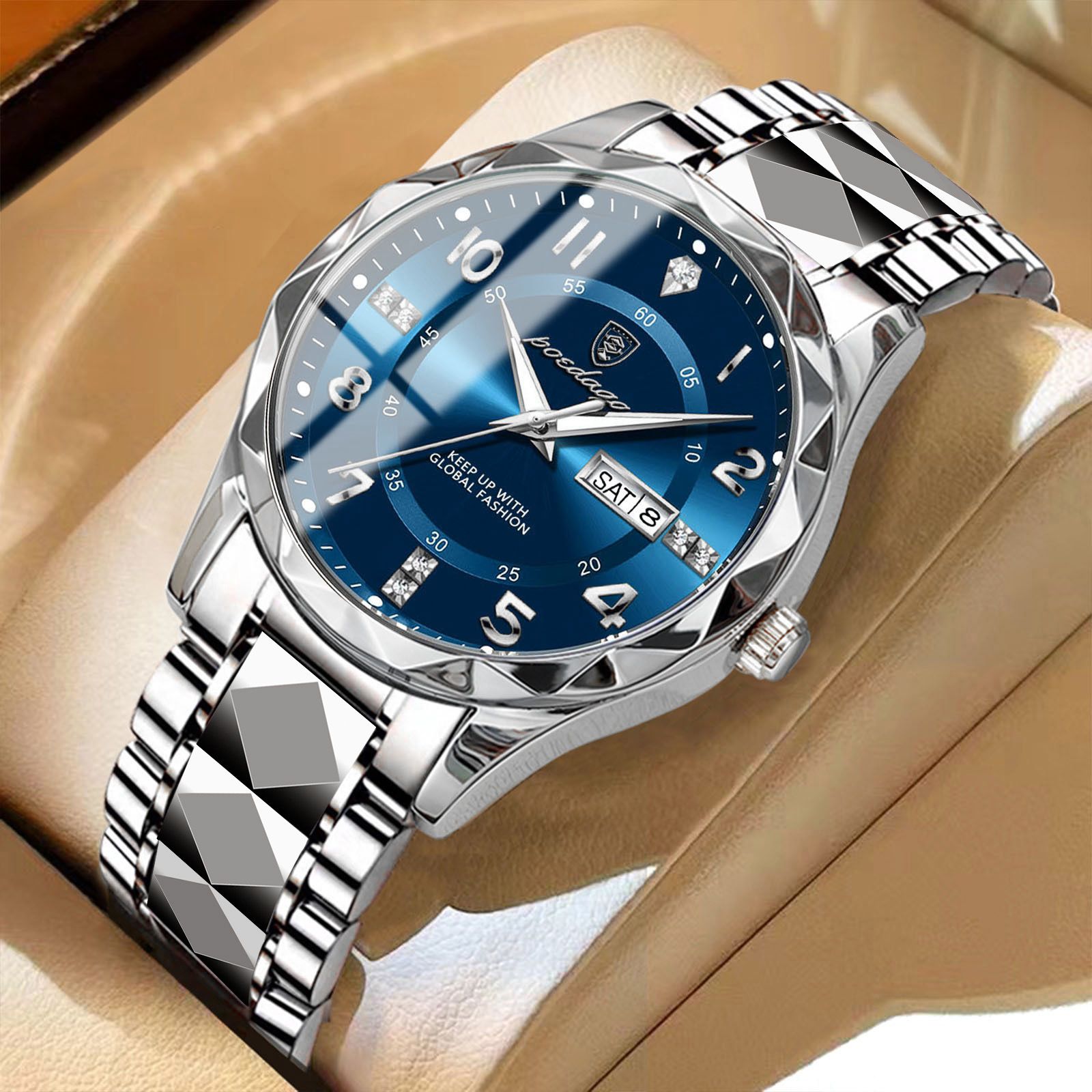 POEDAGAR Official Certified Product 2025 New men's waterproof luminous calendar quartz  steel belt wristwatch