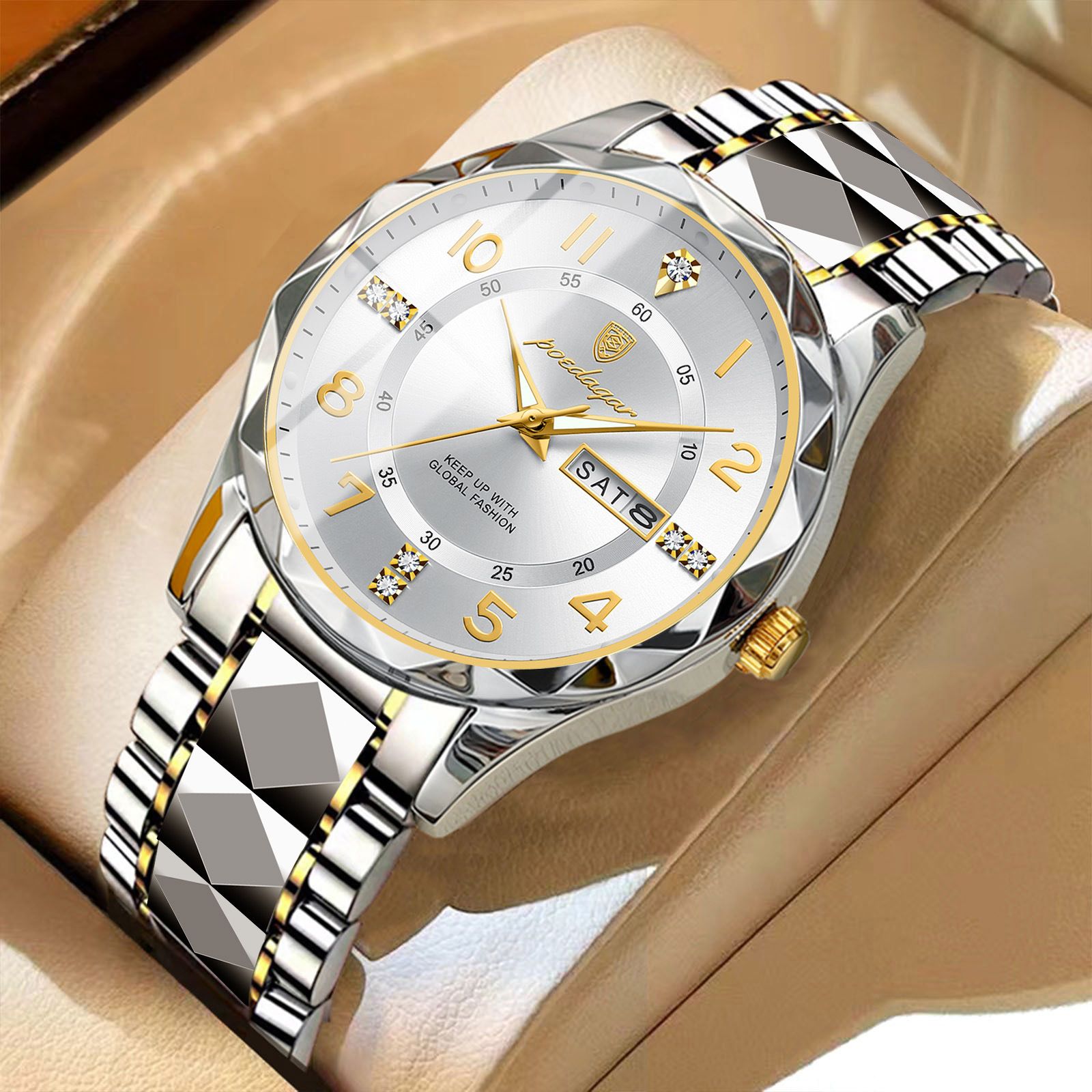 POEDAGAR Official Certified Product 2025 New men's waterproof luminous calendar quartz  steel belt wristwatch