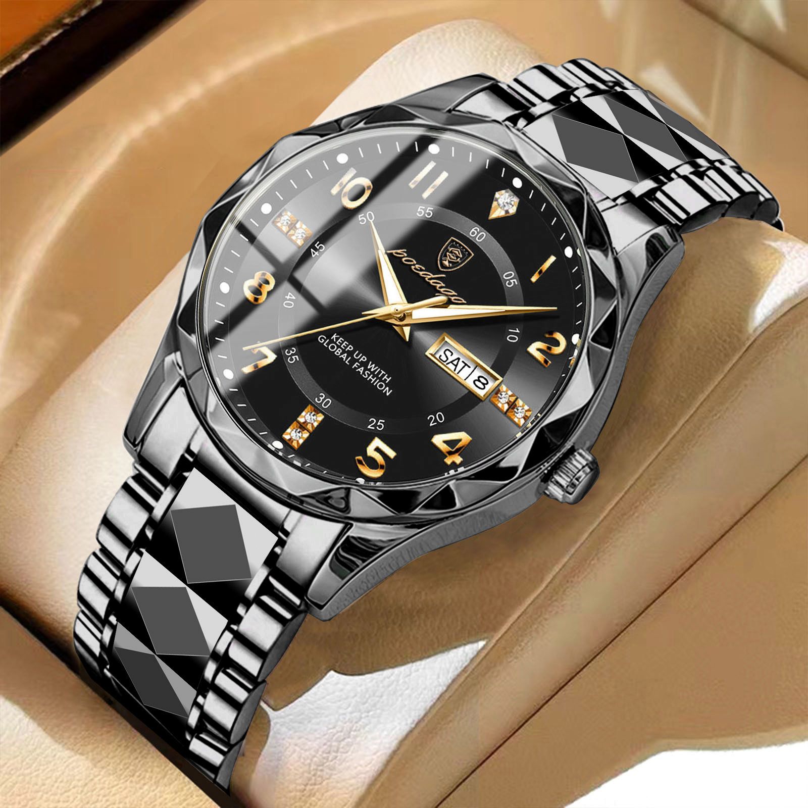 POEDAGAR Official Certified Product 2025 New men's waterproof luminous calendar quartz  steel belt wristwatch