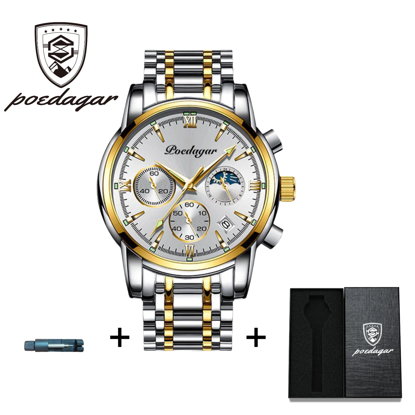 POEDAGAR Official Certified Product 2025 New men's waterproof luminous quartz  steel or leather belt wristwatch