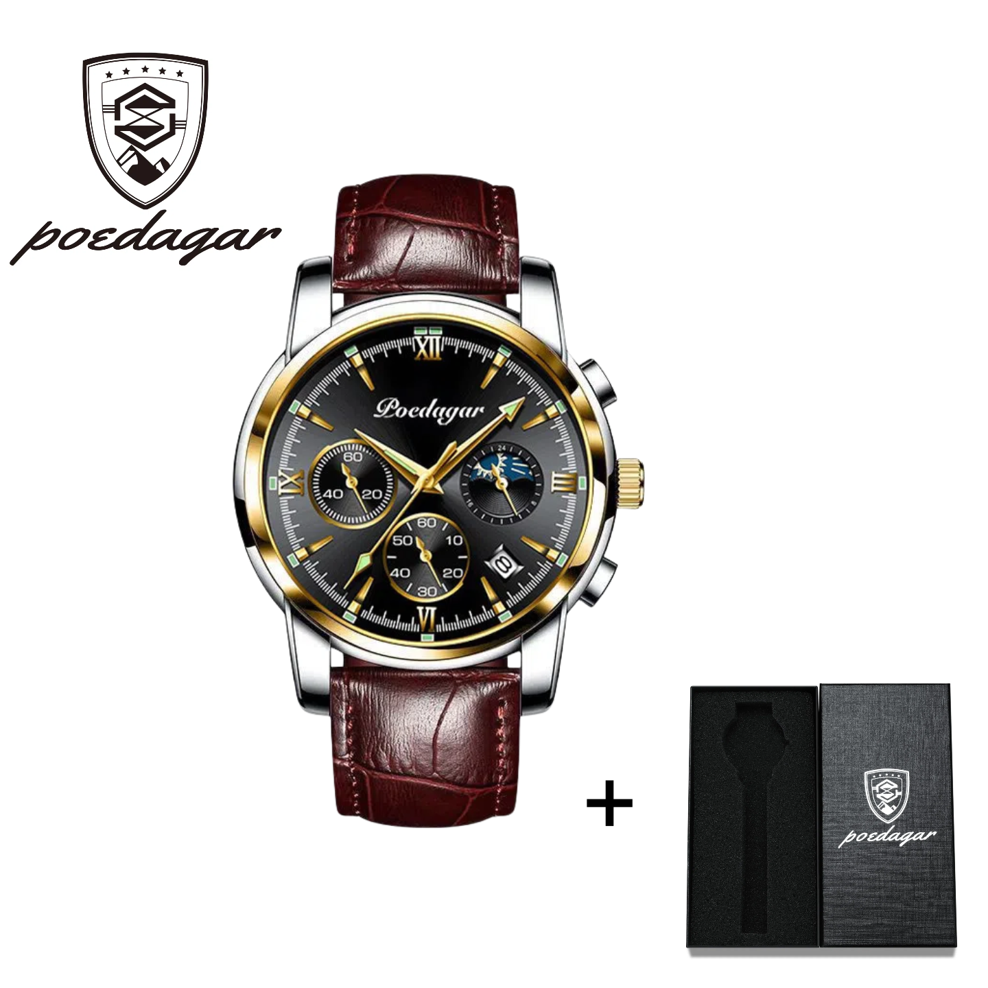 POEDAGAR Official Certified Product 2025 New men's waterproof luminous quartz  steel or leather belt wristwatch
