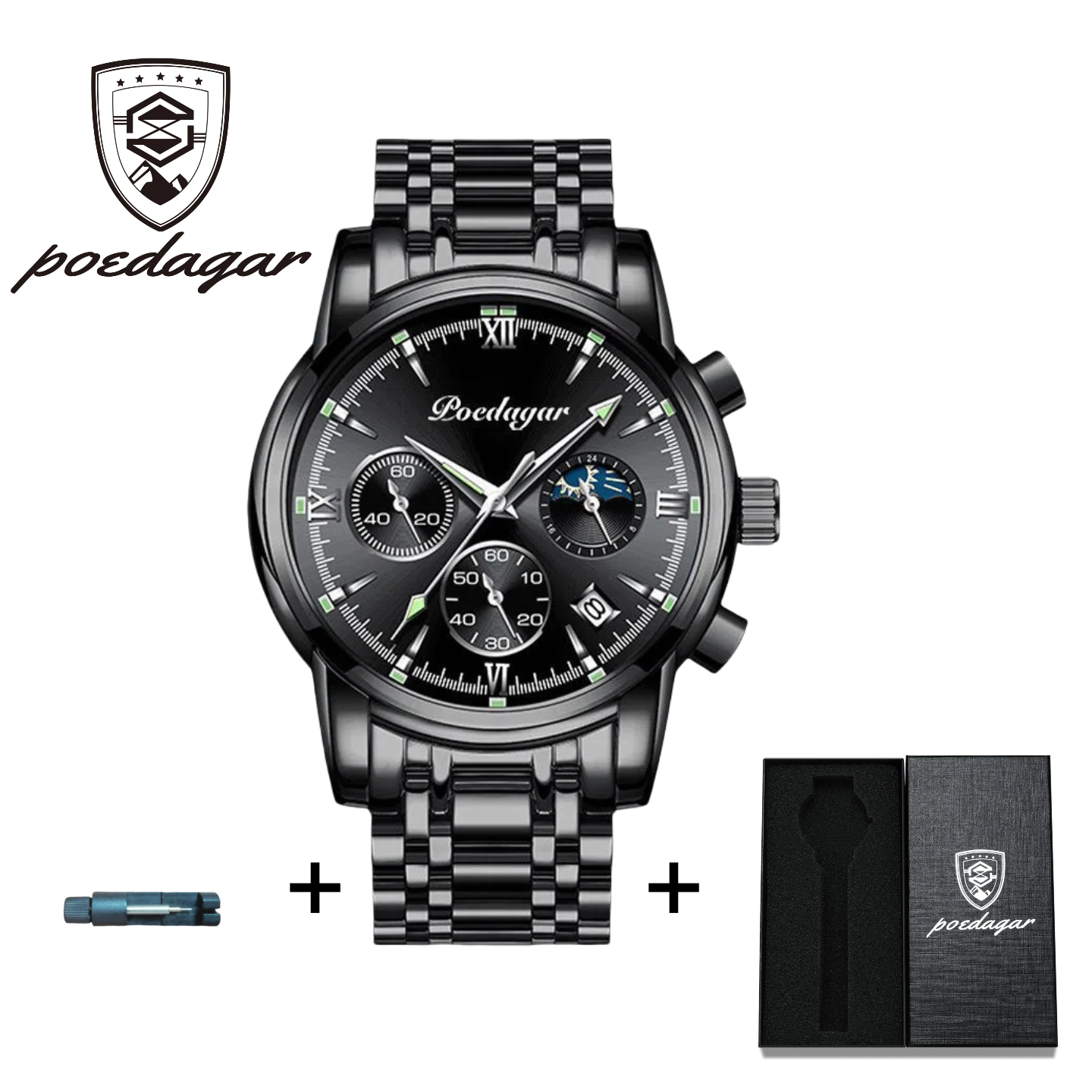 POEDAGAR Official Certified Product 2025 New men's waterproof luminous quartz  steel or leather belt wristwatch