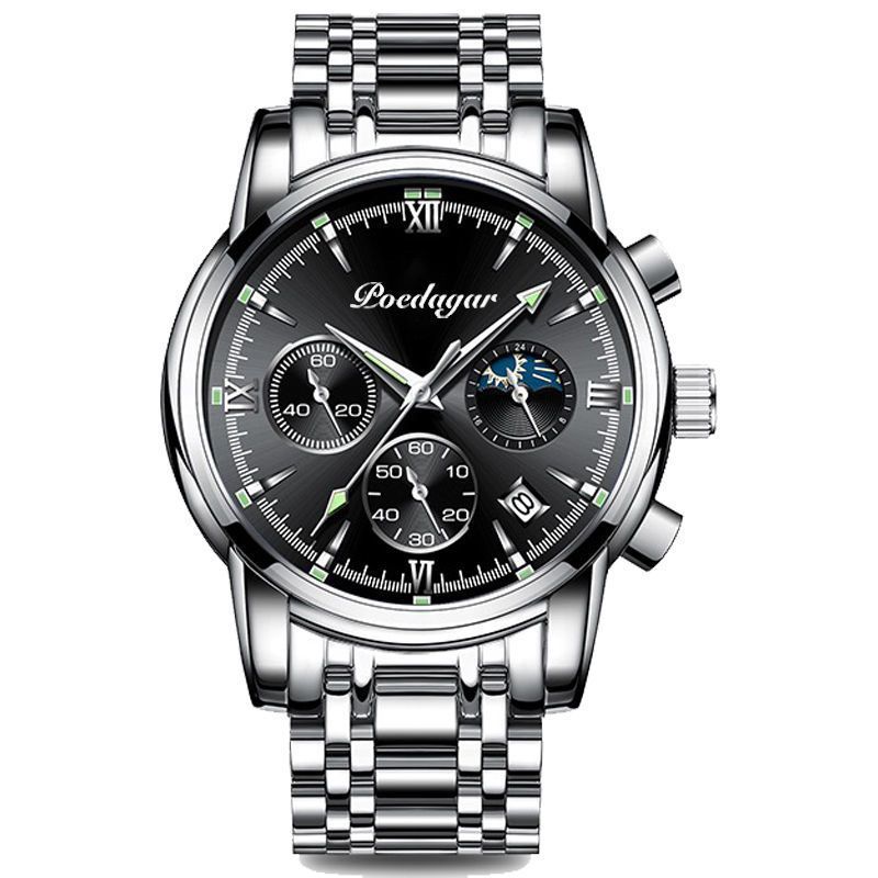 POEDAGAR Official Certified Product 2025 New men's waterproof luminous quartz  steel or leather belt wristwatch