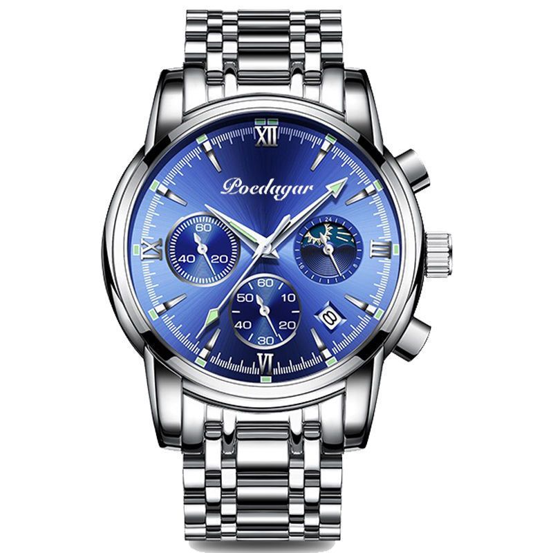 POEDAGAR Official Certified Product 2025 New men's waterproof luminous quartz  steel or leather belt wristwatch