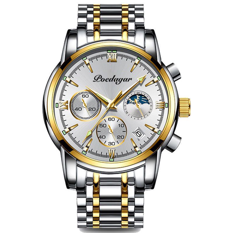 POEDAGAR Official Certified Product 2025 New men's waterproof luminous quartz  steel or leather belt wristwatch