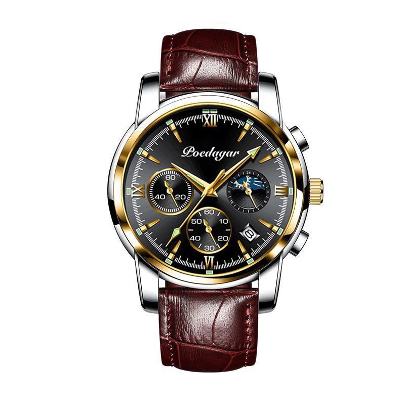 POEDAGAR Official Certified Product 2025 New men's waterproof luminous quartz  steel or leather belt wristwatch