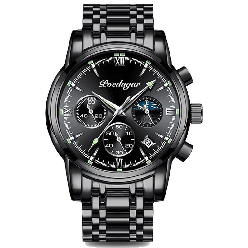 POEDAGAR Official Certified Product 2025 New men's waterproof luminous quartz  steel or leather belt wristwatch