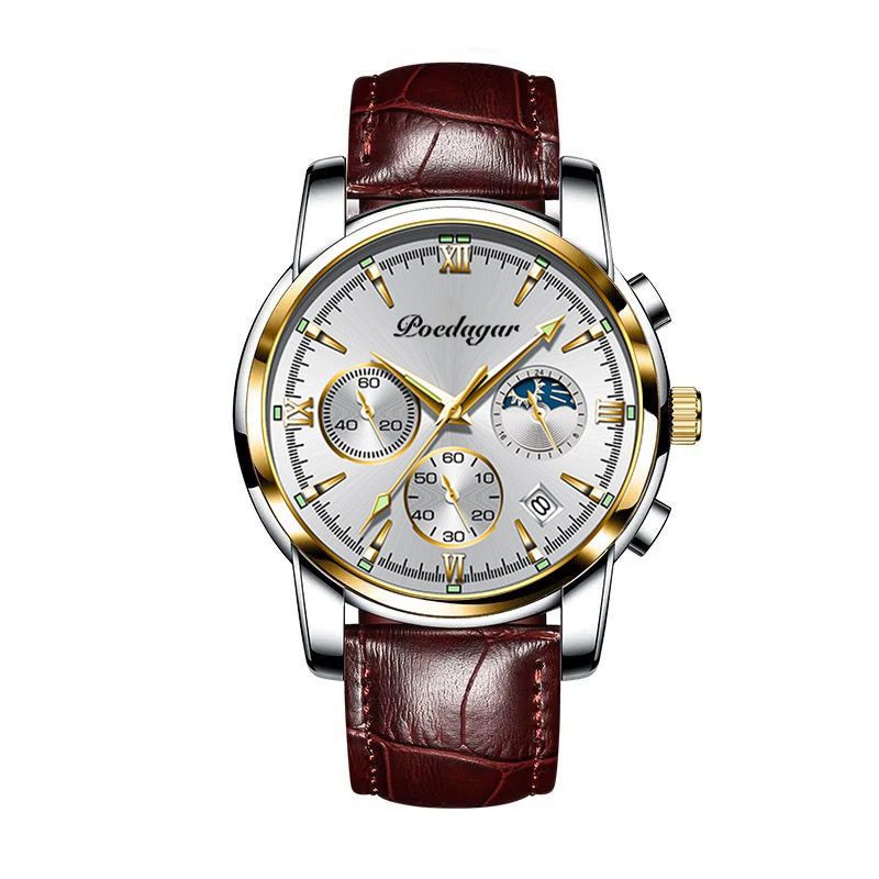 POEDAGAR Official Certified Product 2025 New men's waterproof luminous quartz  steel or leather belt wristwatch