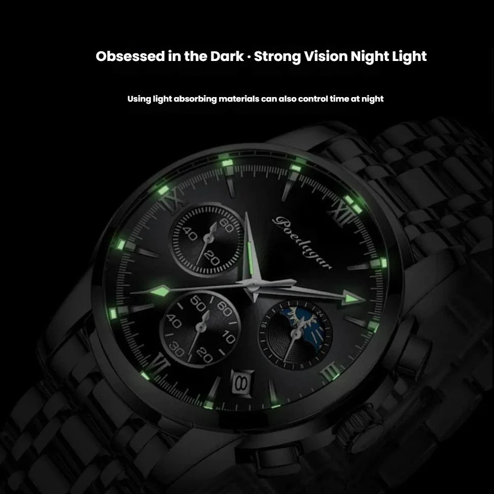 POEDAGAR Official Certified Product 2025 New men's waterproof luminous quartz  steel or leather belt wristwatch