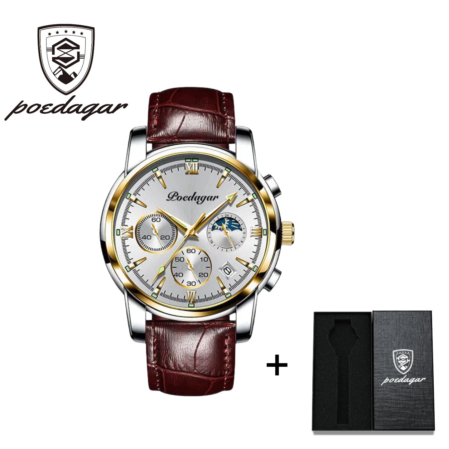 POEDAGAR Official Certified Product 2025 New men's waterproof luminous quartz  steel or leather belt wristwatch