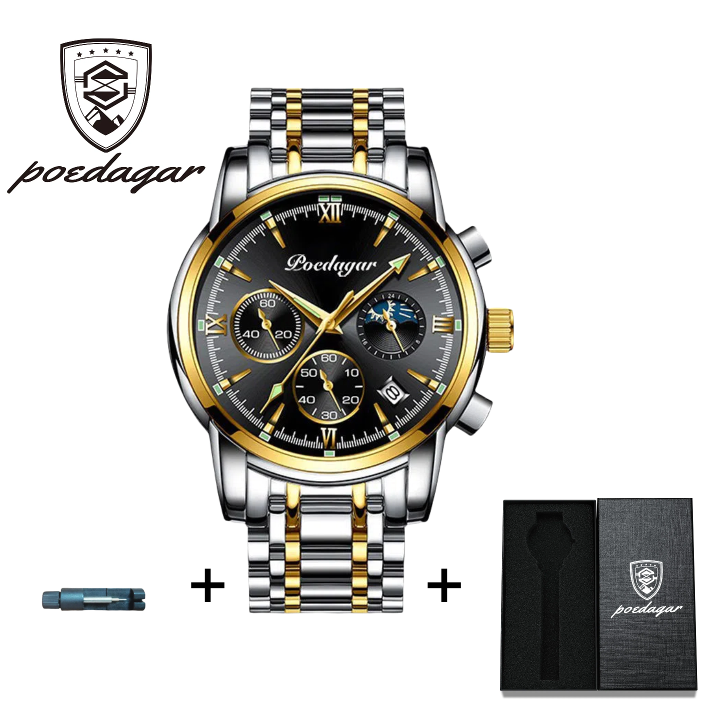 POEDAGAR Official Certified Product 2025 New men's waterproof luminous quartz  steel or leather belt wristwatch