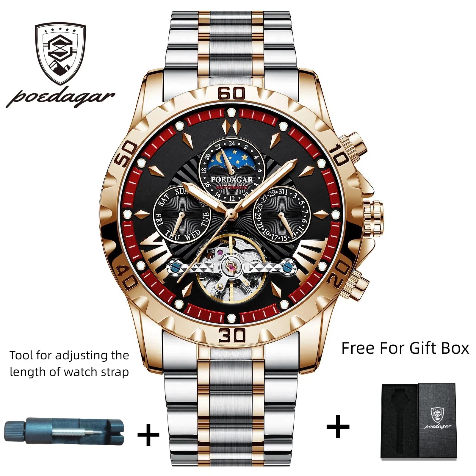 POEDAGAR Official Certified Product 2025 New fully automatic men's mechanical watch waterproof luminous wristwatch special sale watch