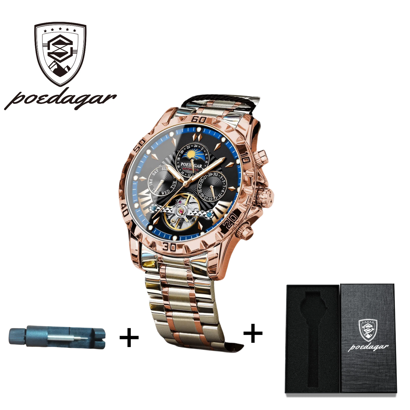 POEDAGAR Official Certified Product 2025 New fully automatic men's mechanical watch waterproof luminous wristwatch special sale watch