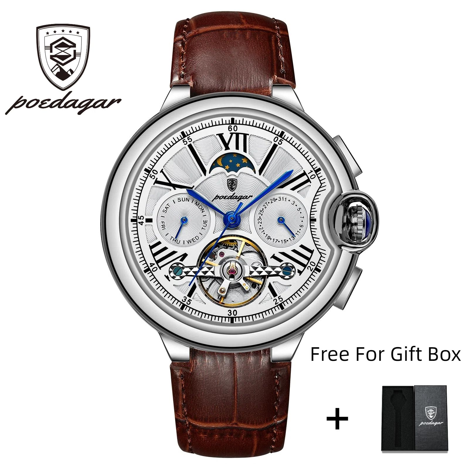 POEDAGAR Official Certified Product 2025 New Men’s Mechanical Watch Waterproof Men's Automatic Tourbillon Wristwatch