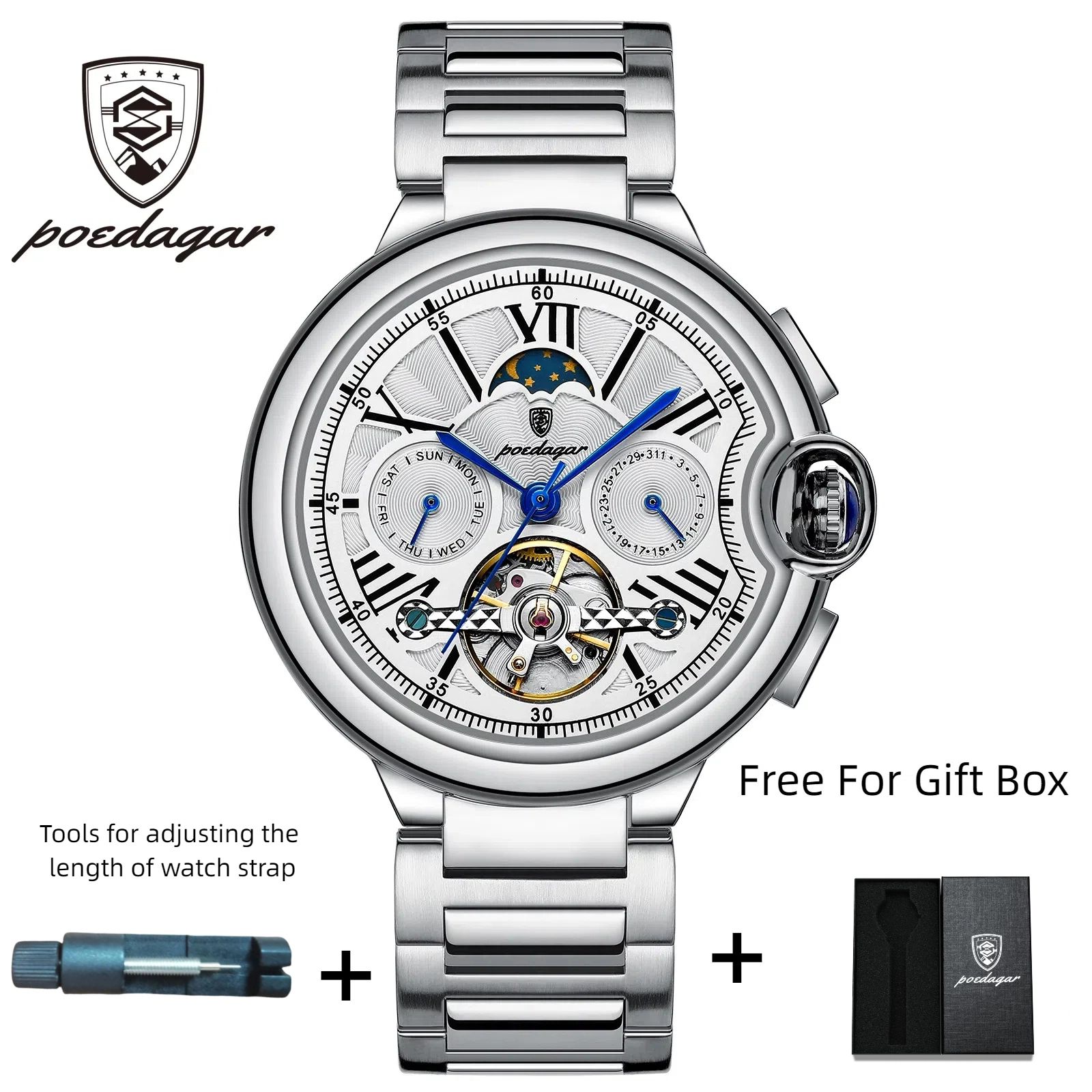 POEDAGAR Official Certified Product 2025 New Men's Mechanical Watch Multi-functional Waterproof Trendy Wristwatch