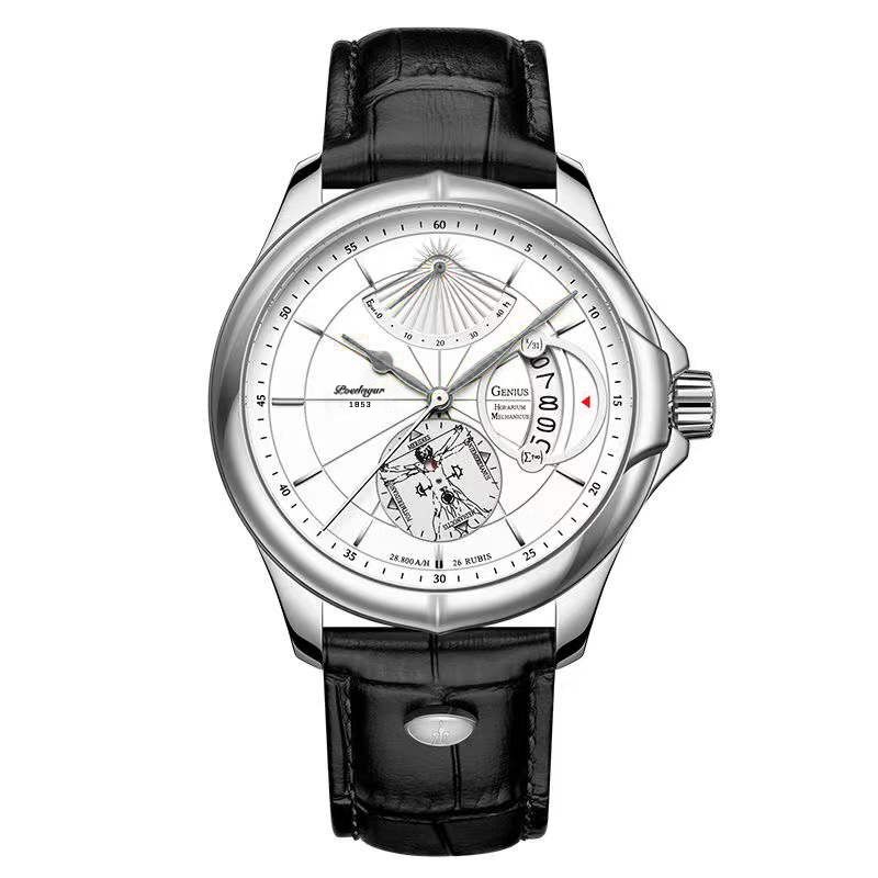 POEDAGAR Official Certified Product 2025 New men's waterproof luminous calendar quartz leather belt wristwatch