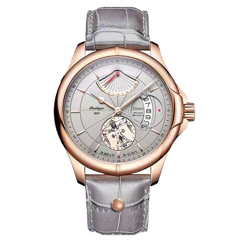 POEDAGAR Official Certified Product 2025 New men's waterproof luminous calendar quartz leather belt wristwatch