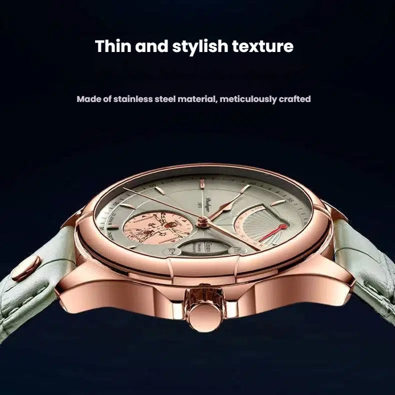 POEDAGAR Official Certified Product 2025 New men's waterproof luminous calendar quartz leather belt wristwatch