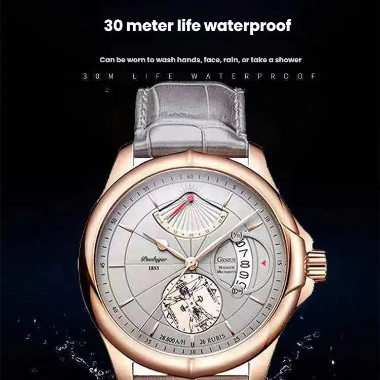 POEDAGAR Official Certified Product 2025 New men's waterproof luminous calendar quartz leather belt wristwatch