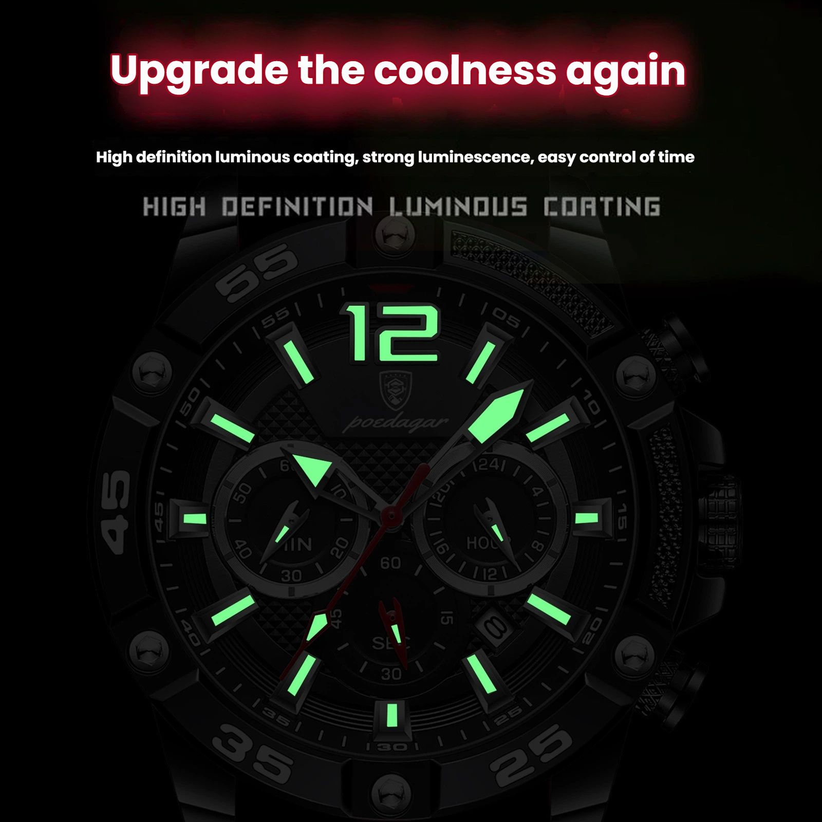 POEDAGAR Official Certified Product 2025 New men's waterproof luminous calendar quartz liquid silicone belt wristwatch