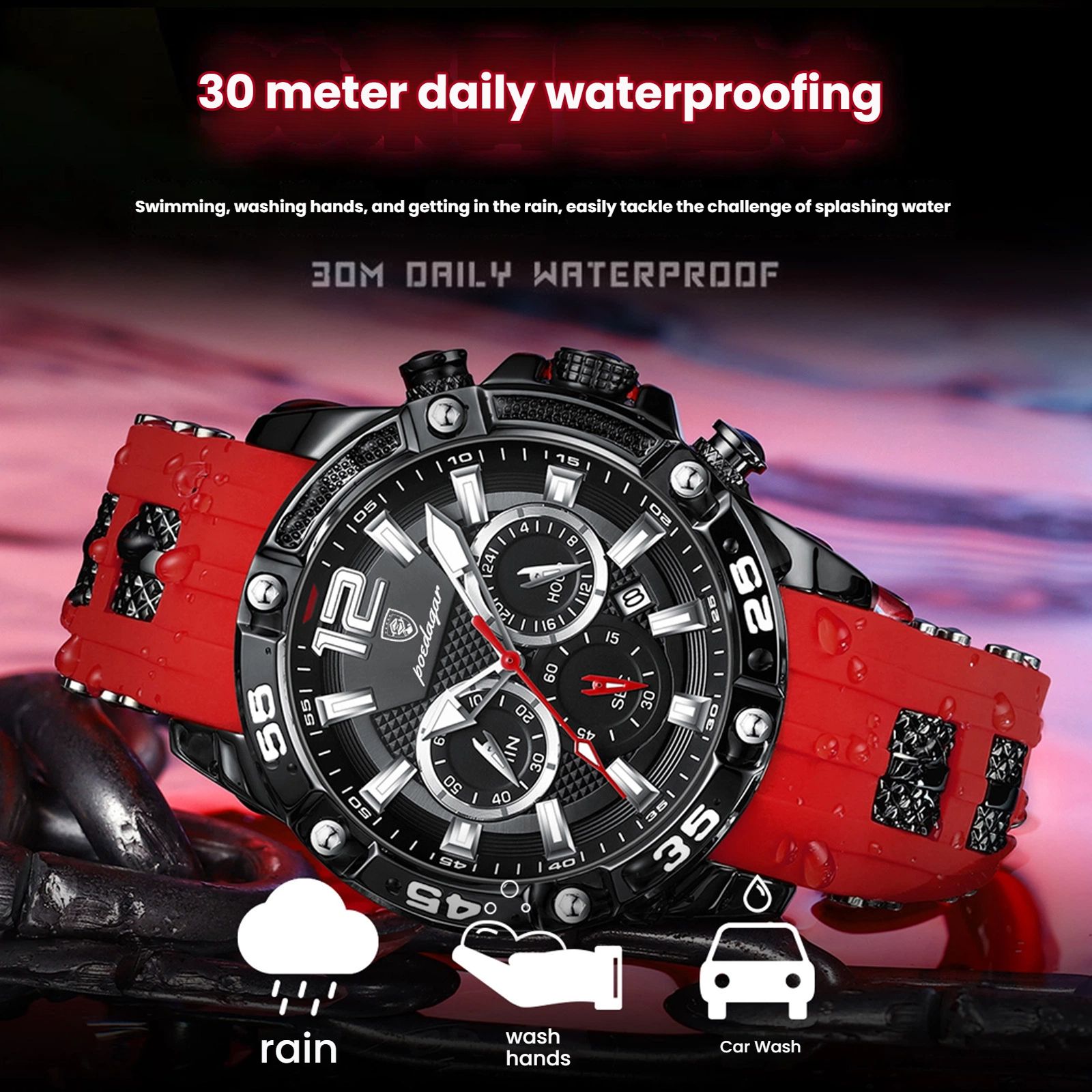 POEDAGAR Official Certified Product 2025 New men's waterproof luminous calendar quartz liquid silicone belt wristwatch