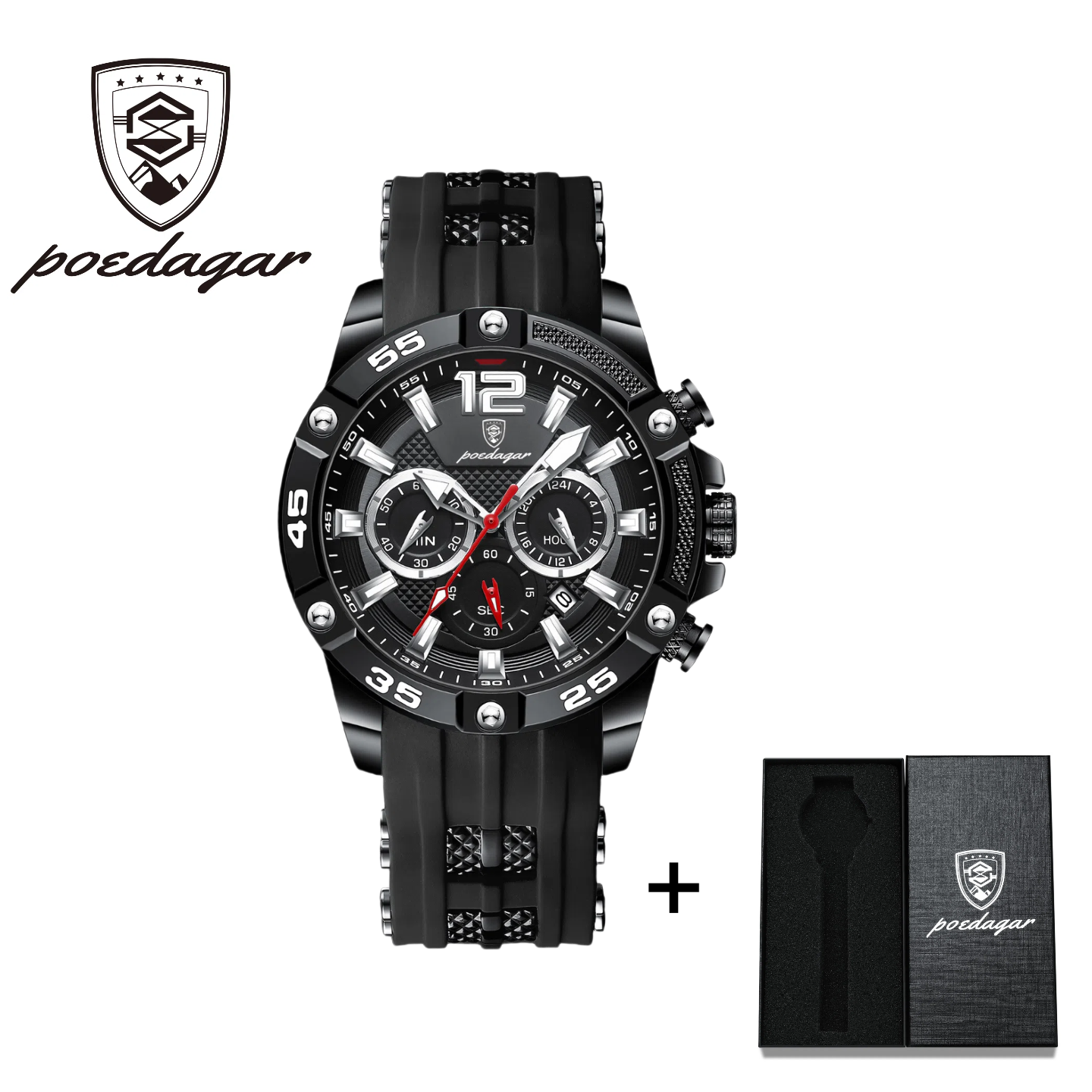 POEDAGAR Official Certified Product 2025 New men's waterproof luminous calendar quartz liquid silicone belt wristwatch