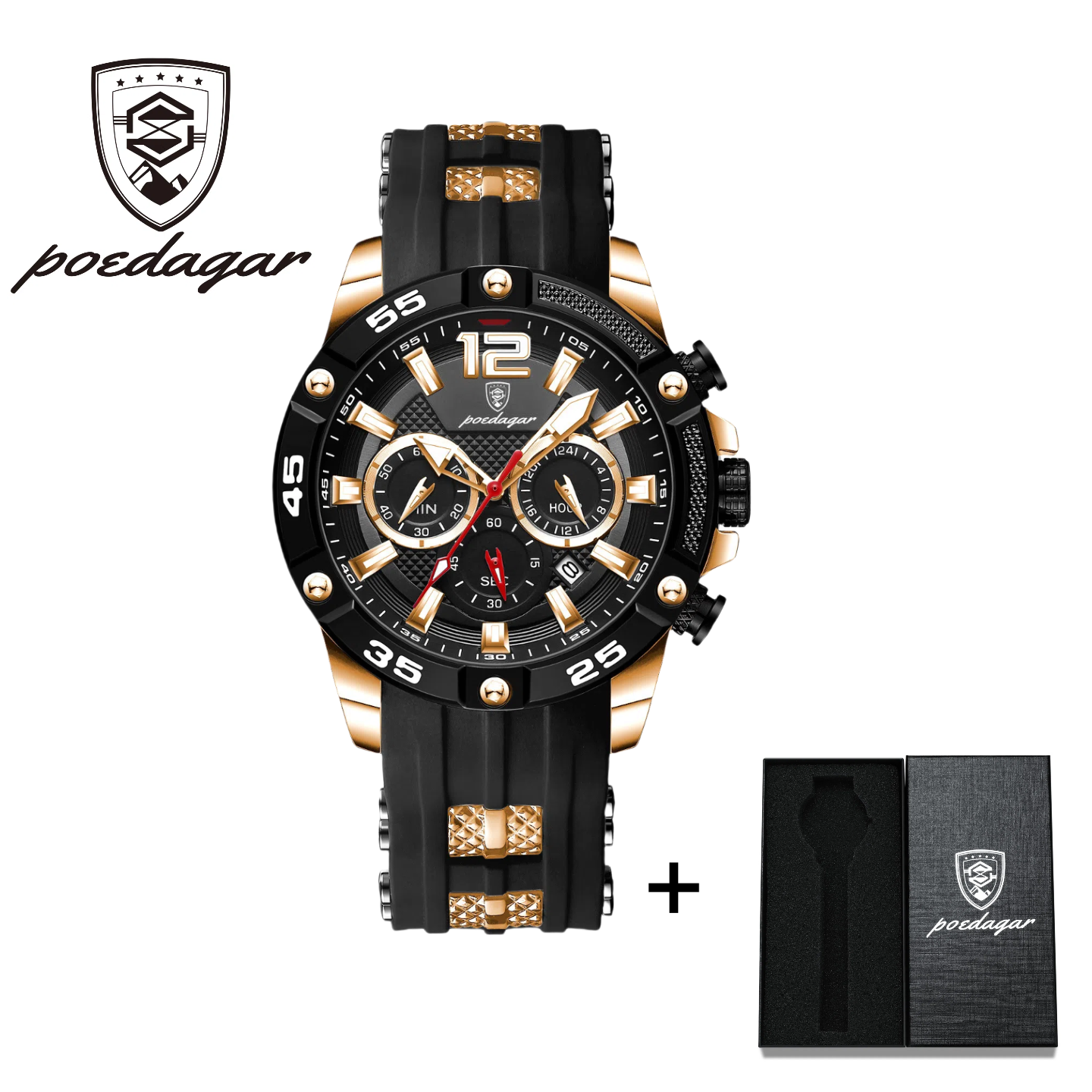 POEDAGAR Official Certified Product 2025 New men's waterproof luminous calendar quartz liquid silicone belt wristwatch