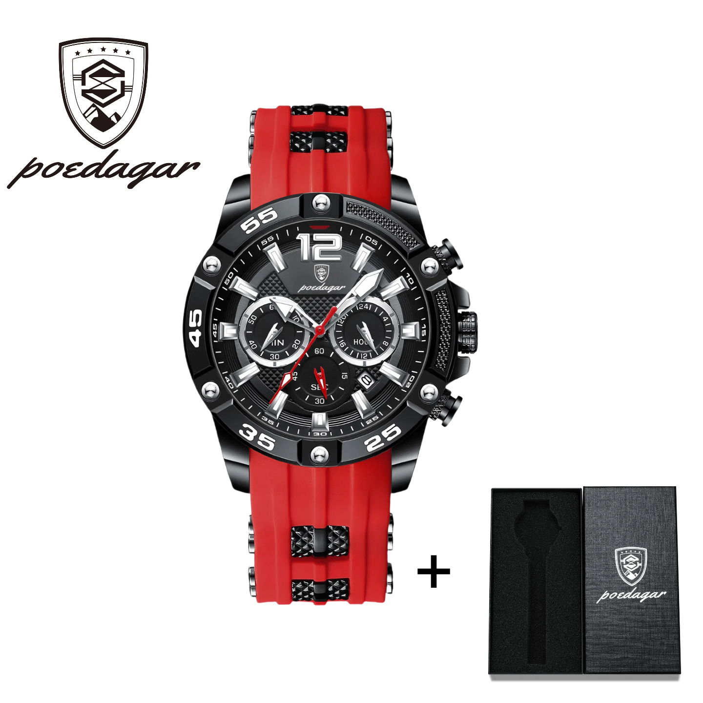 POEDAGAR Official Certified Product 2025 New men's waterproof luminous calendar quartz liquid silicone belt wristwatch