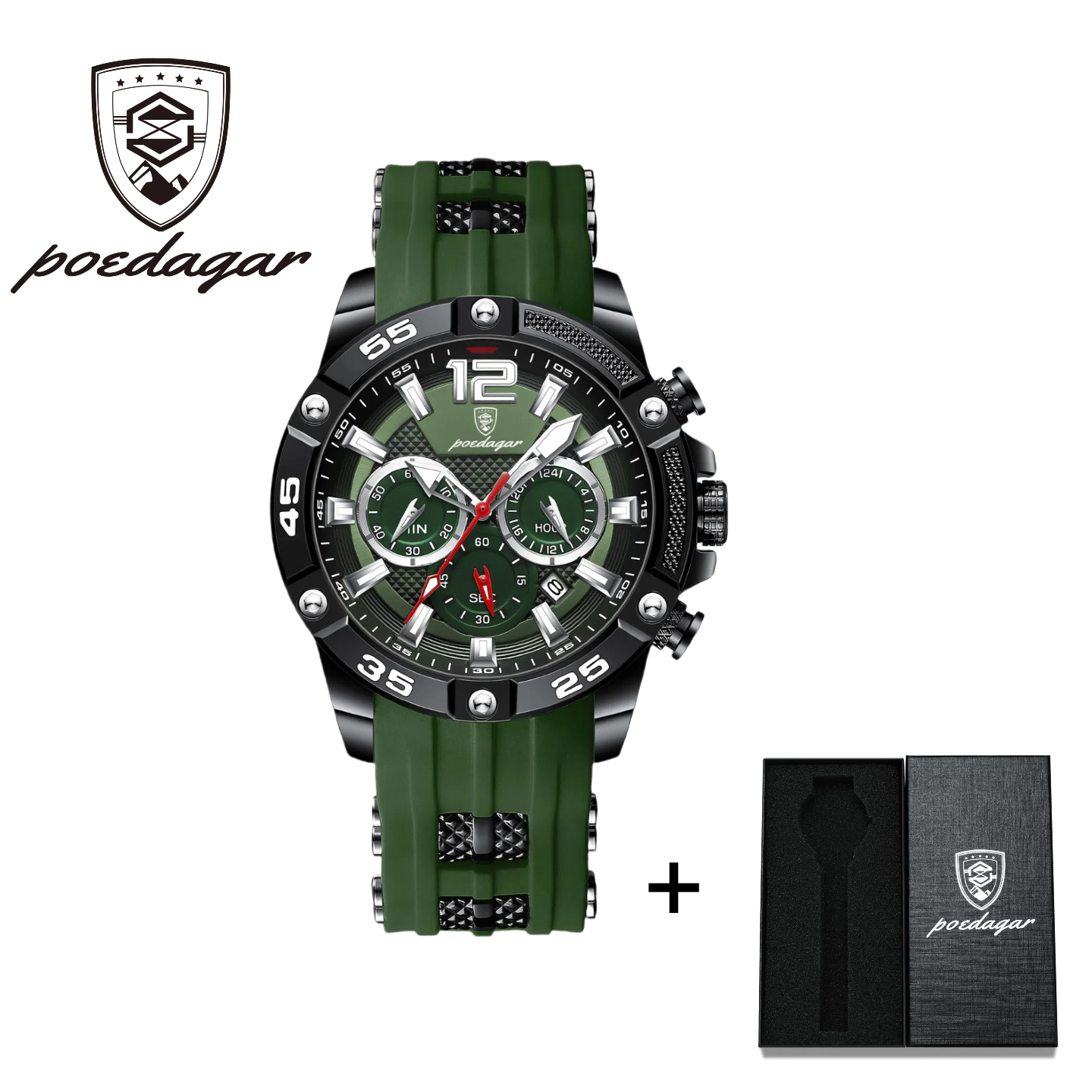 POEDAGAR Official Certified Product 2025 New men's waterproof luminous calendar quartz liquid silicone belt wristwatch