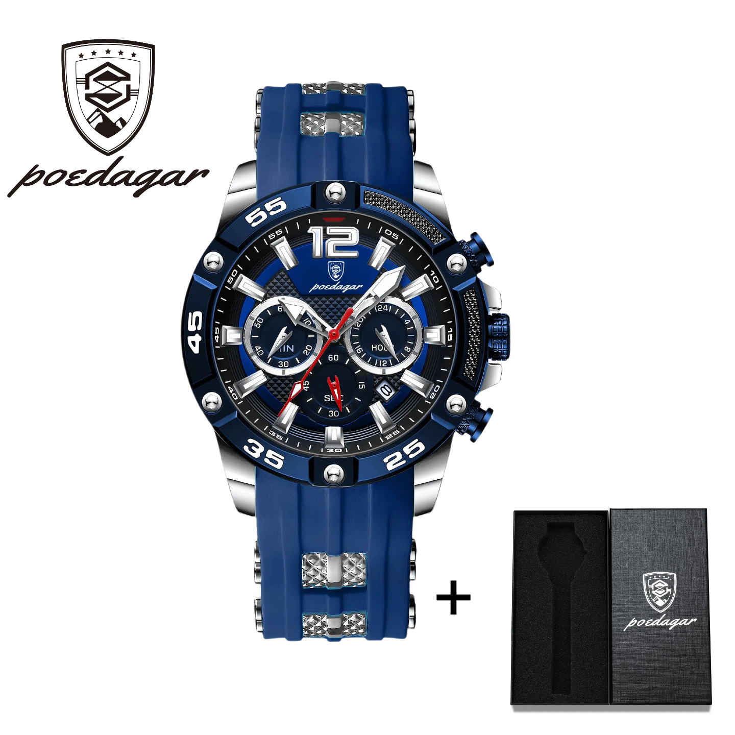 POEDAGAR Official Certified Product 2025 New men's waterproof luminous calendar quartz liquid silicone belt wristwatch