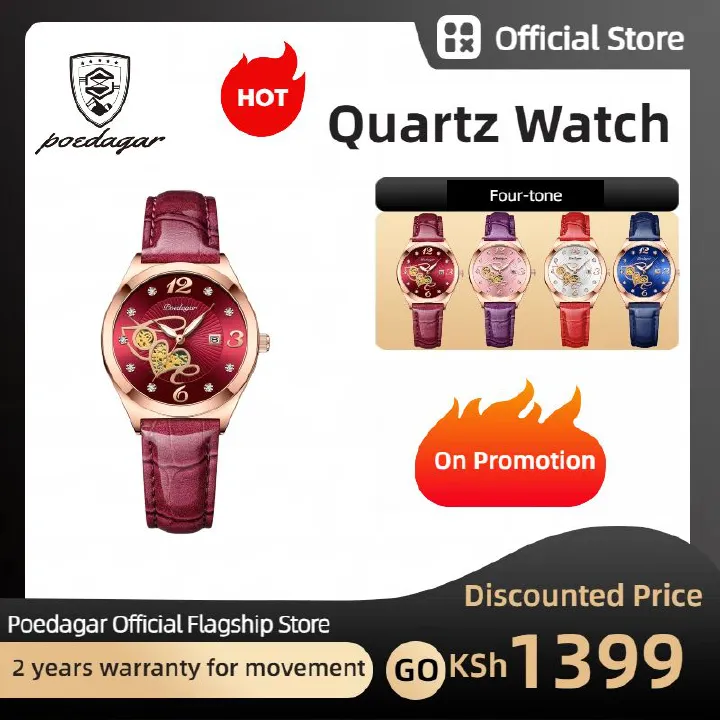 POEDAGAR Official Certified Product 2025 New Girl's/Women’s fashionable waterproof lumious calendar  quartz leather belt wristwatch