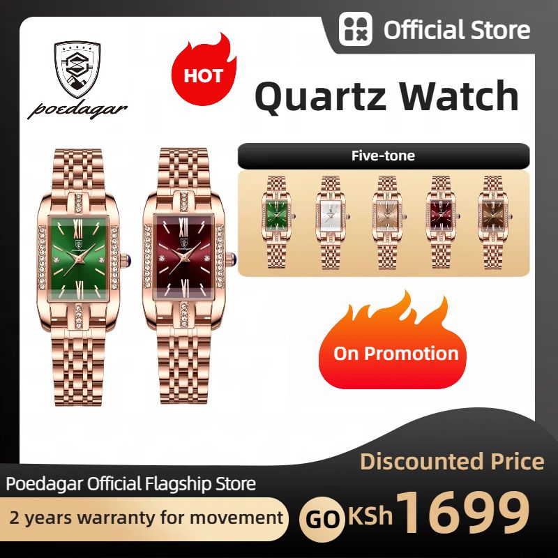 POEDAGAR Official Certified Product 2025 New Girl's/Women’s waterproof  peacock green quartz steel strap wristwatch