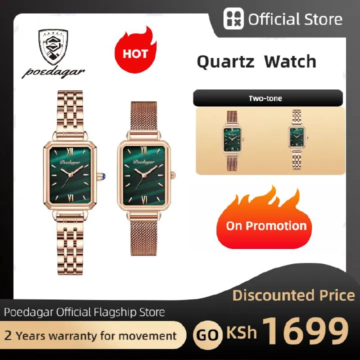 POEDAGAR Official Certified Product 2025 New Girl's/Women’s waterproof Peacock green quartz steel strap wristwatch