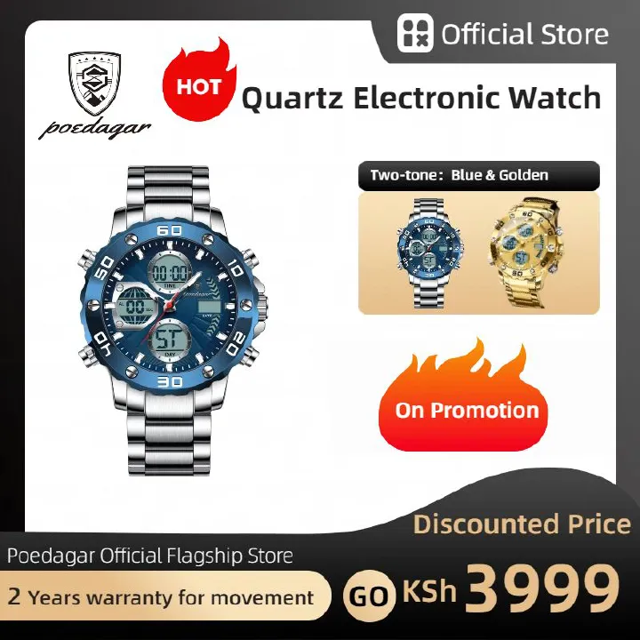 POEDAGAR Official Certified Product 2025 New dual display electronic watch for men; multi-functional luminous watch