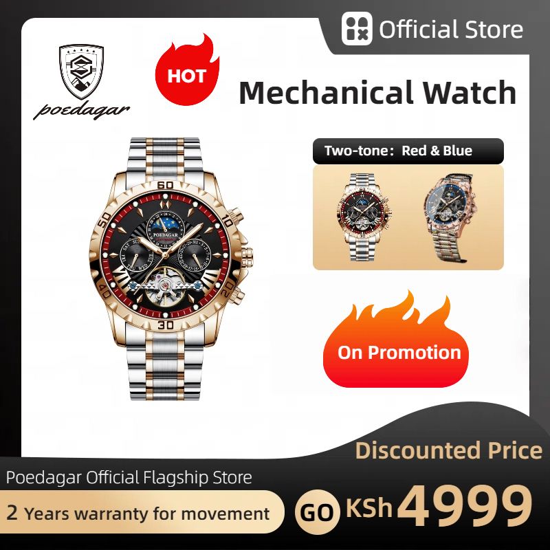 POEDAGAR Official Certified Product 2025 New fully automatic men's mechanical watch waterproof luminous wristwatch special sale watch