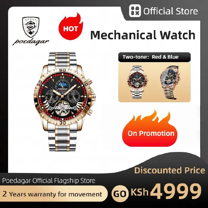 POEDAGAR Official Certified Product 2025 New fully automatic men's mechanical watch waterproof luminous wristwatch special sale watch